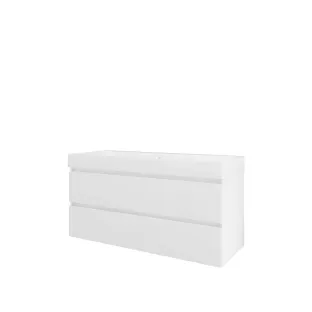 Proline Bathroom furniture - Washbasin loft polystone - Gloss white/Gloss white - 120x46x62 cm - Single washbasin without tap hole - 2 drawers milled vertically