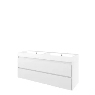 Proline Bathroom furniture - Washbasin loft polystone - Gloss white/Gloss white - 140x46x62 cm - Double washbasin with 2 tap holes - 2 symmetrical drawers