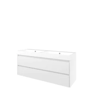 Proline Bathroom furniture - Washbasin loft polystone - Gloss white/Gloss white - 140x46x62 cm - Double washbasin without tap hole - 2 symmetrical drawers