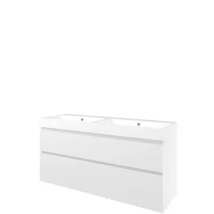 Proline Bathroom furniture - Washbasin loft polystone - Gloss white/Gloss white - 140x46x70 cm - Double washbasin without tap hole - 2 asymmetrical drawers