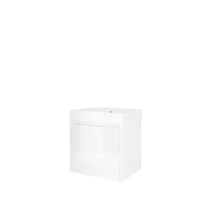 Proline Bathroom furniture - Washbasin loft polystone - Gloss white/Gloss white - 60x46x62 cm - Single washbasin with 1 tap hole - 2 symmetrical drawers