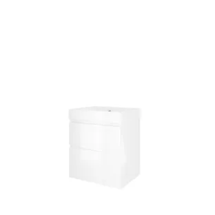 Proline Bathroom furniture - Washbasin loft polystone - Gloss white/Gloss white - 60x46x70 cm - Single washbasin with 1 tap hole - 2 asymmetrical drawers