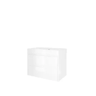 Proline Bathroom furniture - Washbasin loft polystone - Gloss white/Gloss white - 80x46x62 cm - Single washbasin with 1 tap hole - 2 symmetrical drawers