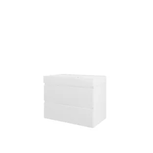 Proline Bathroom furniture - Washbasin loft polystone - Gloss white/Gloss white - 80x46x62 cm - Single washbasin without tap hole - 2 drawers milled vertically