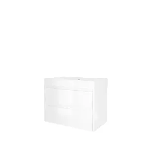 Proline Bathroom furniture - Washbasin loft polystone - Gloss white/Gloss white - 80x46x62 cm - Single washbasin without tap hole - 2 symmetrical drawers