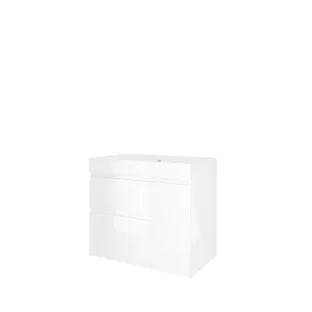 Proline Bathroom furniture - Washbasin loft polystone - Gloss white/Gloss white - 80x46x70 cm - Single washbasin with 1 tap hole - 2 asymmetrical drawers