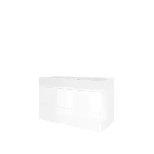 Proline Bathroom furniture - Washbasin loft polystone - Glossy white/Matt white - 100x46x62 cm - Single washbasin with 1 tap hole - 2 symmetrical drawers