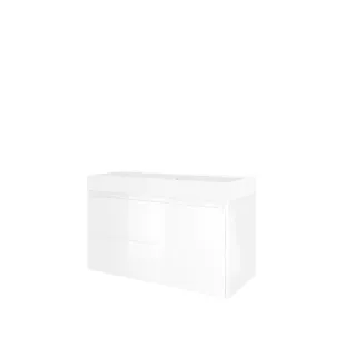 Proline Bathroom furniture - Washbasin loft polystone - Glossy white/Matt white - 100x46x62 cm - Single washbasin without tap hole - 2 symmetrical drawers