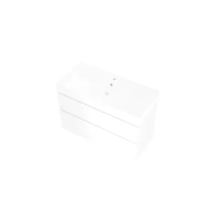 Proline Bathroom furniture - Washbasin loft polystone - Glossy white/Matt white - 100x46x70 cm - Single washbasin with 1 tap hole - 2 asymmetrical drawers