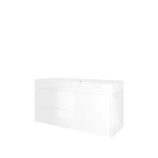 Proline Bathroom furniture - Washbasin loft polystone - Glossy white/Matt white - 120x46x62 cm - Double washbasin with 1 tap hole - 2 symmetrical drawers