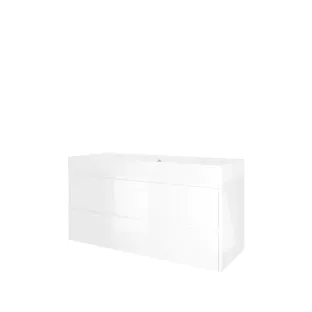 Proline Bathroom furniture - Washbasin loft polystone - Gloss white/Matt white - 120x46x62 cm - Double washbasin with 2 tap holes - 2 symmetrical drawers