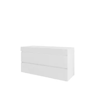 Proline Bathroom furniture - Washbasin loft polystone - Gloss white/Matt white - 120x46x62 cm - Single washbasin with 1 tap hole - 2 drawers milled vertically