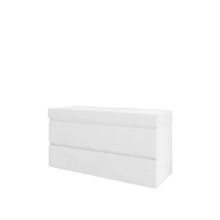 Proline Bathroom furniture - Washbasin loft polystone - Glossy white/Matt white - 120x46x62 cm - Single washbasin without tap hole - 2 drawers milled vertically