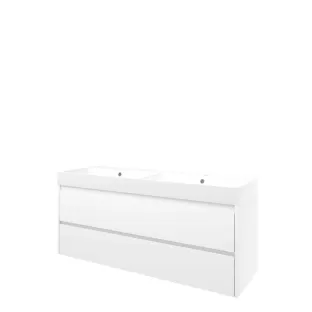 Proline Bathroom furniture - Washbasin loft polystone - Glossy white/Matt white - 140x46x62 cm - Double washbasin with 2 tap holes - 2 symmetrical drawers