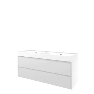 Proline Bathroom furniture - Washbasin loft polystone - Glossy white/Matt white - 140x46x62 cm - Double washbasin without tap hole - 2 symmetrical drawers