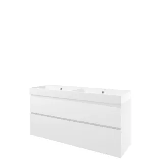 Proline Bathroom furniture - Washbasin loft polystone - Glossy white/Matt white - 140x46x70 cm - Double washbasin with 2 tap holes - 2 asymmetrical drawers