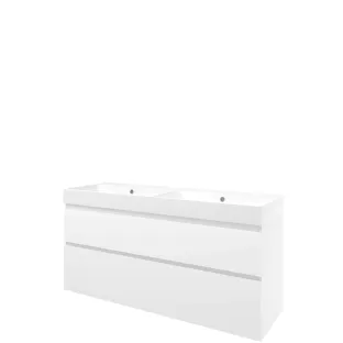 Proline Bathroom furniture - Washbasin loft polystone - Glossy white/Matt white - 140x46x70 cm - Double washbasin without tap hole - 2 asymmetrical drawers