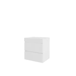 Proline Bathroom furniture - Washbasin loft polystone - Gloss white/Matt white - 60x46x62 cm - Single washbasin with 1 tap hole - 2 drawers milled vertically