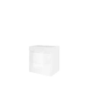 Proline Bathroom furniture - Washbasin loft polystone - Glossy white/Matt white - 60x46x62 cm - Single washbasin with 1 tap hole - 2 symmetrical drawers