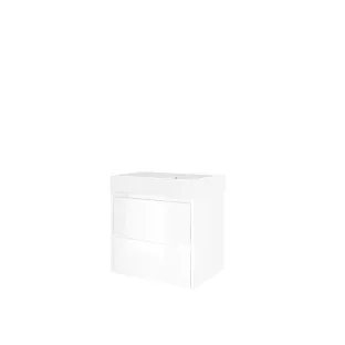 Proline Bathroom furniture - Washbasin loft polystone - Glossy white/Matt white - 60x46x62 cm - Single washbasin without tap hole - 2 symmetrical drawers