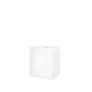 Proline Bathroom furniture - Washbasin loft polystone - Gloss white/Matt white - 60x46x70 cm - Single washbasin with 1 tap hole - 2 asymmetrical drawers