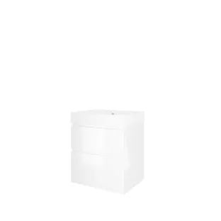 Proline Bathroom furniture - Washbasin loft polystone - Glossy white/Matt white - 60x46x70 cm - Single washbasin without tap hole - 2 asymmetrical drawers