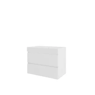 Proline Bathroom furniture - Washbasin loft polystone - Gloss white/Matt white - 80x46x62 cm - Single washbasin with 1 tap hole - 2 drawers milled vertically