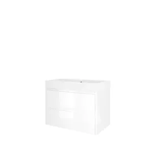 Proline Bathroom furniture - Washbasin loft polystone - Glossy white/Matt white - 80x46x62 cm - Single washbasin with 1 tap hole - 2 symmetrical drawers