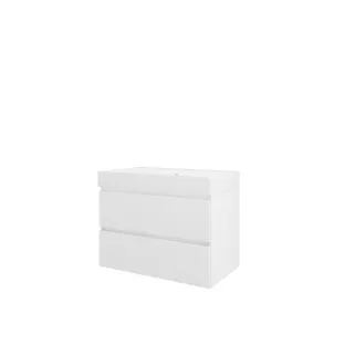 Proline Bathroom furniture - Washbasin loft polystone - Glossy white/Matt white - 80x46x62 cm - Single washbasin without tap hole - 2 drawers milled vertically