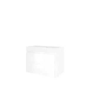 Proline Bathroom furniture - Washbasin loft polystone - Glossy white/Matt white - 80x46x62 cm - Single washbasin without tap hole - 2 symmetrical drawers