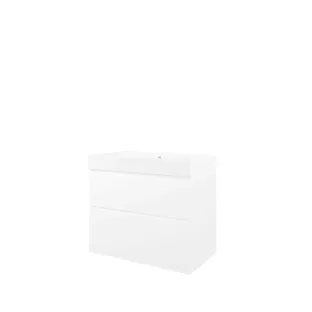 Proline Bathroom furniture - Washbasin loft polystone - Glossy white/Matt white - 80x46x70 cm - Single washbasin with 1 tap hole - 2 asymmetrical drawers