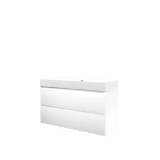 Proline Bathroom furniture - Washbasin loft polystone - Matt white/Gloss white - 100x46x62 cm - Single washbasin with 2 tap holes - 2 symmetrical drawers