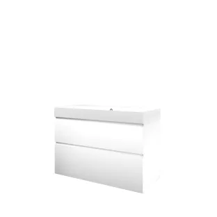 Proline Bathroom furniture - Washbasin loft polystone - Matt white/Gloss white - 100x46x70 cm - Single washbasin with 2 tap holes - 2 asymmetrical drawers