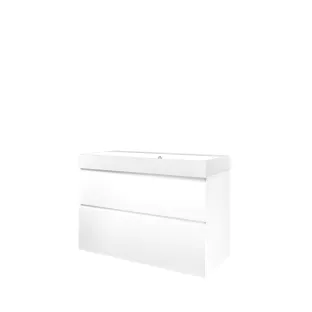 Proline Bathroom furniture - Washbasin loft polystone - Matt white/Gloss white - 100x46x70 cm - Single washbasin without tap hole - 2 asymmetrical drawers