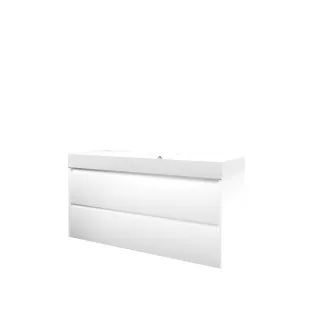 Proline Bathroom furniture - Washbasin loft polystone - Matt white/Gloss white - 120x46x62 cm - Double washbasin with 1 tap hole - 2 symmetrical drawers