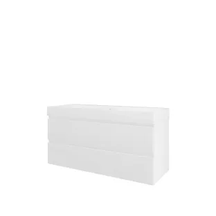 Proline Bathroom furniture - Washbasin loft polystone - Matt white/Gloss white - 120x46x62 cm - Single washbasin without tap hole - 2 drawers milled vertically