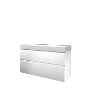 Proline Bathroom furniture - Washbasin loft polystone - Matt white/Gloss white - 120x46x70 cm - Double washbasin with 1 tap hole - 2 asymmetrical drawers