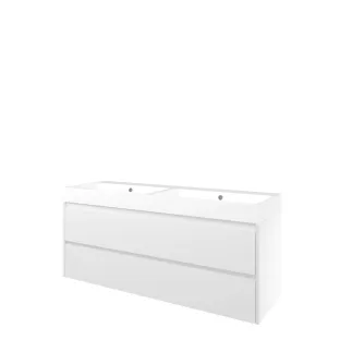 Proline Bathroom furniture - Washbasin loft polystone - Matt white/Gloss white - 140x46x62 cm - Double washbasin without tap hole - 2 symmetrical drawers