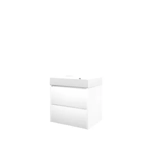 Proline Bathroom furniture - Washbasin loft polystone - Matt white/Gloss white - 60x46x62 cm - Single washbasin with 1 tap hole - 2 symmetrical drawers