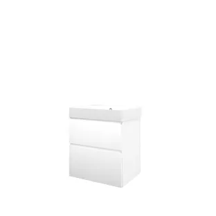 Proline Bathroom furniture - Washbasin loft polystone - Matt white/Gloss white - 60x46x70 cm - Single washbasin without tap hole - 2 asymmetrical drawers