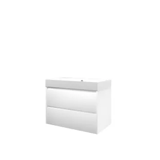 Proline Bathroom furniture - Washbasin loft polystone - Matt white/Gloss white - 80x46x62 cm - Single washbasin without tap hole - 2 symmetrical drawers