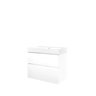 Proline Bathroom furniture - Washbasin loft polystone - Matt white/Gloss white - 80x46x70 cm - Single washbasin with 1 tap hole - 2 asymmetrical drawers