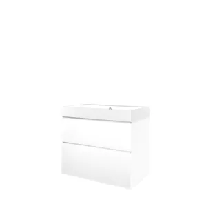 Proline Bathroom furniture - Washbasin loft polystone - Matt white/Gloss white - 80x46x70 cm - Single washbasin without tap hole - 2 asymmetrical drawers