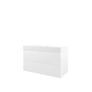 Proline Bathroom furniture - Washbasin loft polystone - Matt white/Matt white - 100x46x62 cm - Single washbasin with 2 tap holes - 2 symmetrical drawers