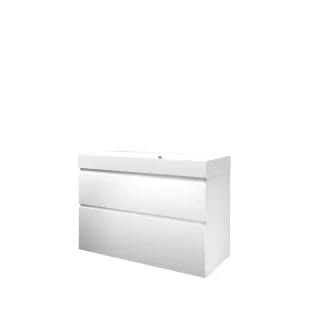 Proline Bathroom furniture - Washbasin loft polystone - Matt white/Matt white - 100x46x70 cm - Single washbasin without tap hole - 2 asymmetrical drawers