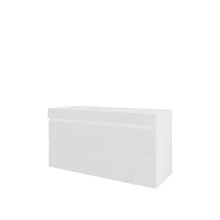 Proline Bathroom furniture - Washbasin loft polystone - Matt white/Matt white - 120x46x62 cm - Single washbasin with 2 tap holes - 2 drawers milled vertically