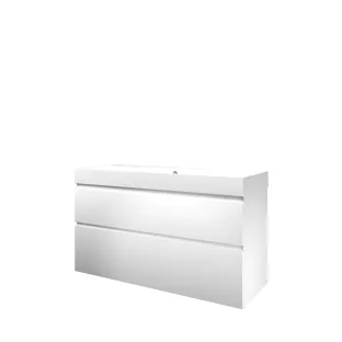 Proline Bathroom furniture - Washbasin loft polystone - Matt white/Matt white - 120x46x70 cm - Double washbasin with 1 tap hole - 2 asymmetrical drawers