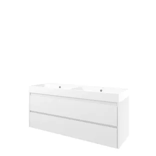 Proline Bathroom furniture - Washbasin loft polystone - Matt white/Matt white - 140x46x62 cm - Double washbasin with 2 tap holes - 2 symmetrical drawers