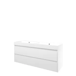 Proline Bathroom furniture - Washbasin loft polystone - Matt white/Matt white - 140x46x62 cm - Double washbasin without tap hole - 2 symmetrical drawers