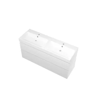 Proline Bathroom furniture - Washbasin loft polystone - Matt white/Matt white - 140x46x70 cm - Double washbasin with 2 tap holes - 2 asymmetrical drawers